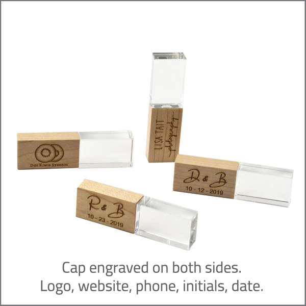 MAPLE/WALNUT CAP ENGRAVED CRYSTAL USB